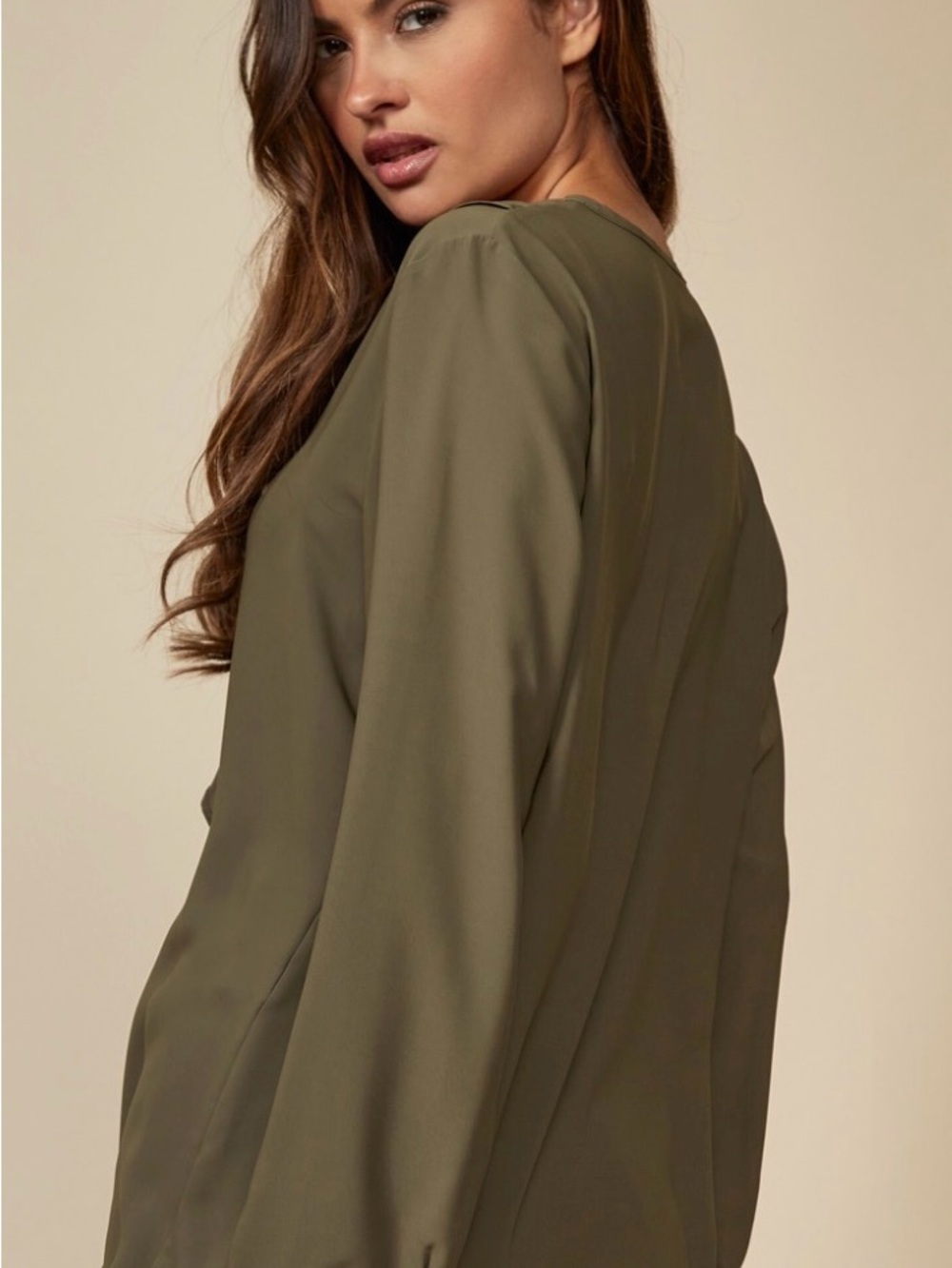 Socialite Olive Green Long Sleeve Blouse